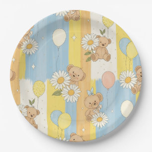 Teddy Bear Daisy Garden Pattern (12) Paper Plate