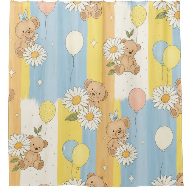 Teddy Bear Daisy Garden Pattern (12) Shower Curtain (Front)