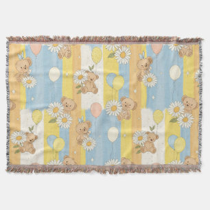 Teddy Bear Daisy Garden Pattern (12) Throw Blanket