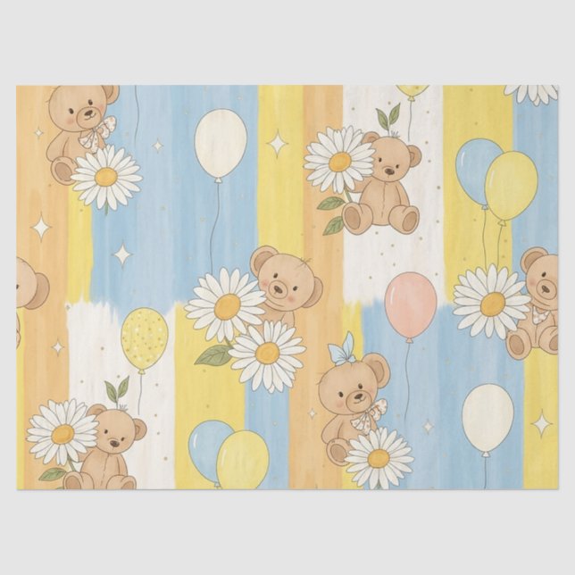 Teddy Bear Daisy Garden Pattern (12) Tissue Paper (Front)