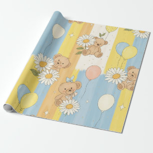 Teddy Bear Daisy Garden Pattern (12) Wrapping Paper