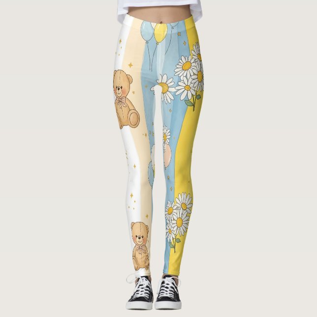 Teddy Bear Daisy Garden Pattern (13) Leggings (Front)