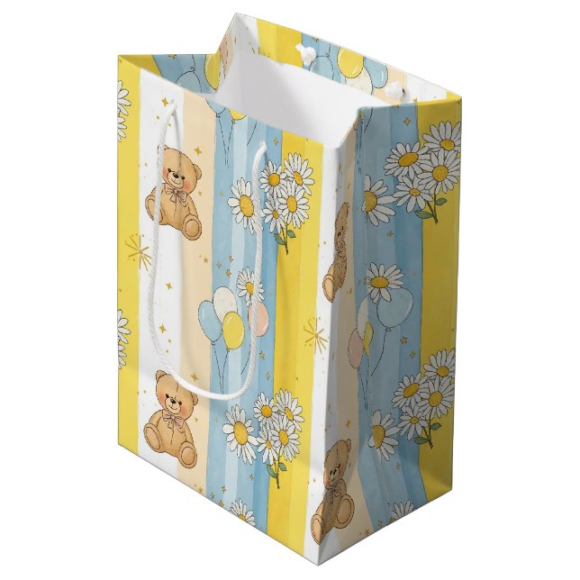 Teddy Bear Daisy Garden Pattern (13) Medium Gift Bag (Front Angled)