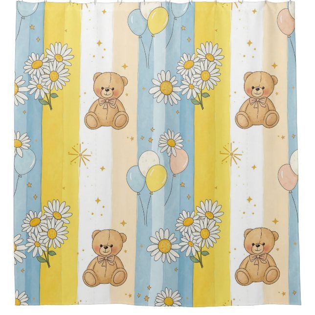 Teddy Bear Daisy Garden Pattern (13) Shower Curtain (Front)