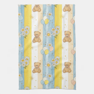 Teddy Bear Daisy Garden Pattern (13) Tea Towel