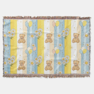 Teddy Bear Daisy Garden Pattern (13) Throw Blanket