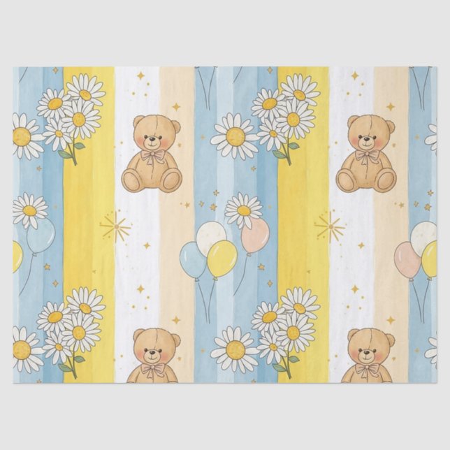 Teddy Bear Daisy Garden Pattern (13) Tissue Paper (Front)