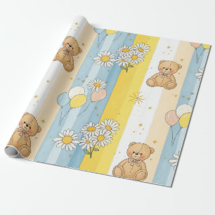 Teddy Bear Daisy Garden Pattern (13) Wrapping Paper
