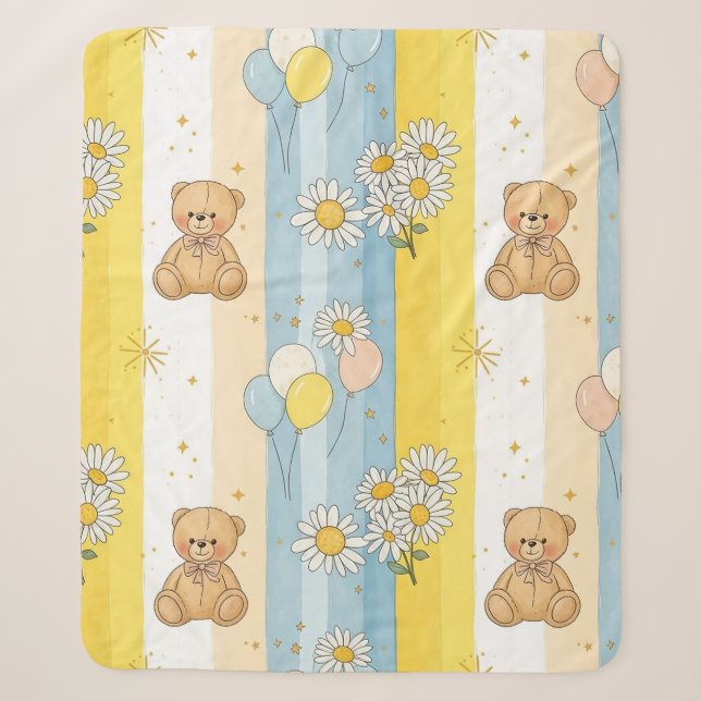 Teddy Bear Daisy Garden Pattern (14) Sherpa Blanket (Front)