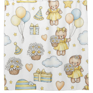 Teddy Bear Daisy Garden Pattern (14) Shower Curtain