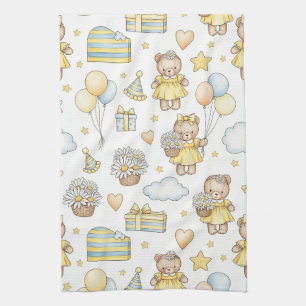 Teddy Bear Daisy Garden Pattern (14) Tea Towel