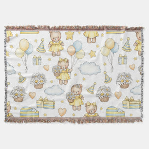 Teddy Bear Daisy Garden Pattern (14) Throw Blanket