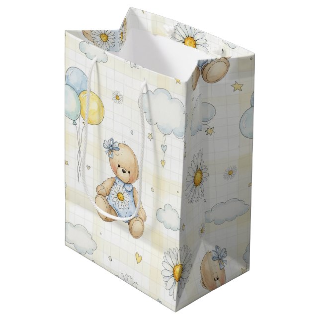 Teddy Bear Daisy Garden Pattern (15) Medium Gift Bag (Front Angled)