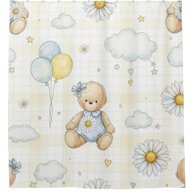 Teddy Bear Daisy Garden Pattern (15) Shower Curtain (Front)