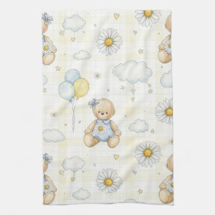 Teddy Bear Daisy Garden Pattern (15) Tea Towel
