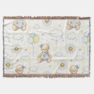 Teddy Bear Daisy Garden Pattern (15) Throw Blanket