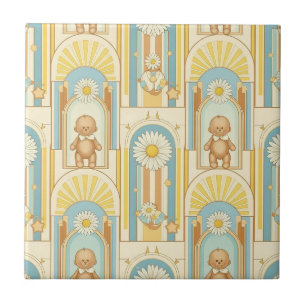 Teddy Bear Daisy Garden Pattern (15) Tile