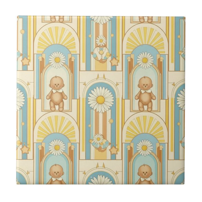 Teddy Bear Daisy Garden Pattern (15) Tile (Front)
