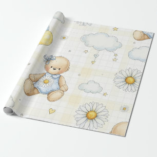 Teddy Bear Daisy Garden Pattern (15) Wrapping Paper