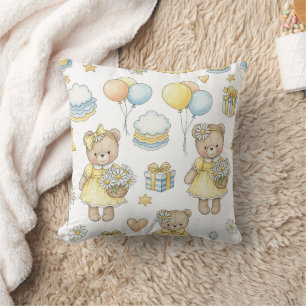 Teddy Bear Daisy Garden Pattern (16) Cushion