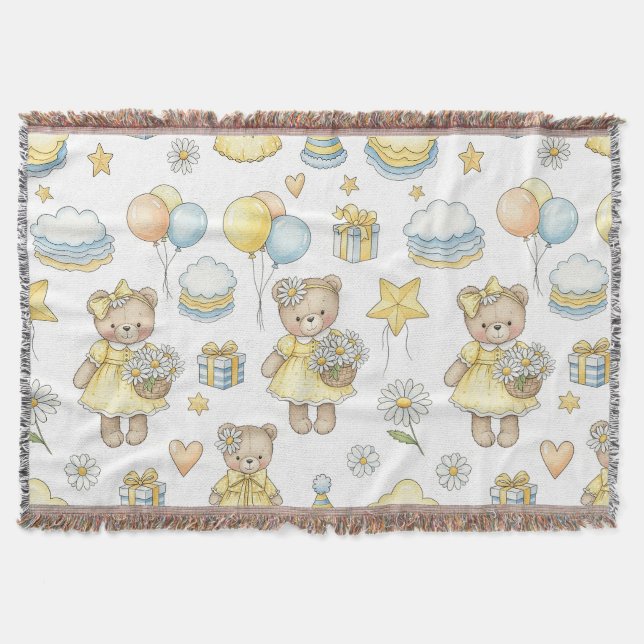 Teddy Bear Daisy Garden Pattern (16) Throw Blanket (Front)