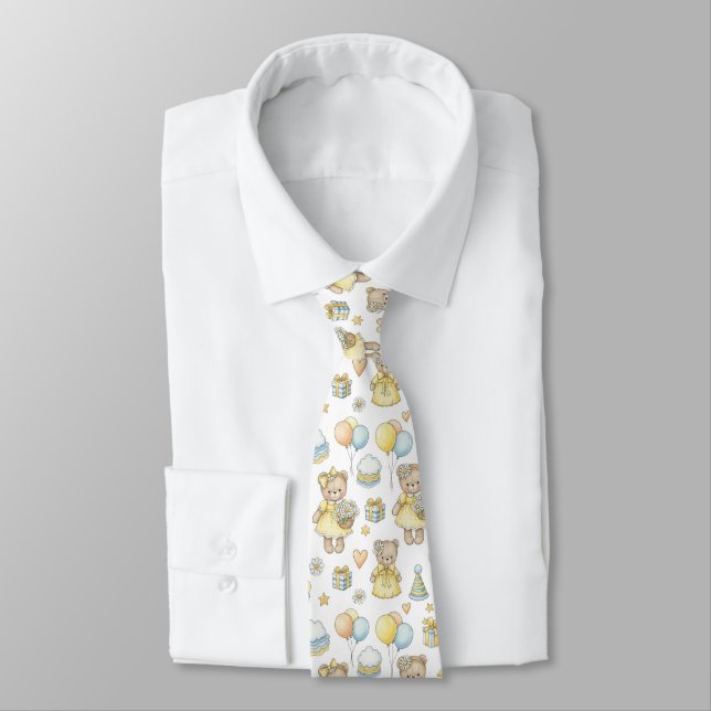 Teddy Bear Daisy Garden Pattern (16) Tie (Tied)