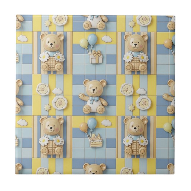 Teddy Bear Daisy Garden Pattern (16) Tile (Front)