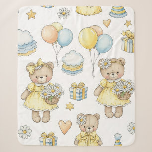 Teddy Bear Daisy Garden Pattern (17) Sherpa Blanket