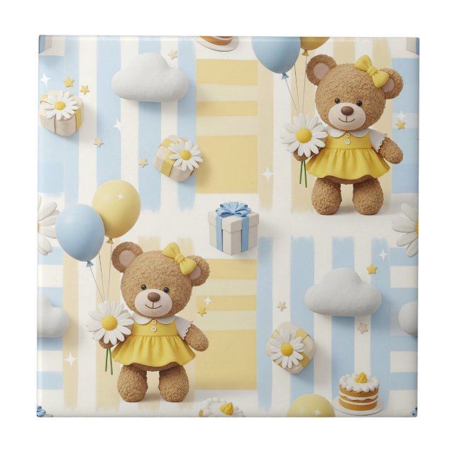 Teddy Bear Daisy Garden Pattern (17) Tile (Front)