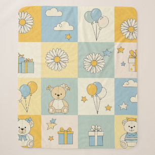 Teddy Bear Daisy Garden Pattern (18) Sherpa Blanket