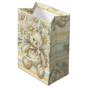 Teddy Bear Daisy Garden Pattern (1) Medium Gift Bag