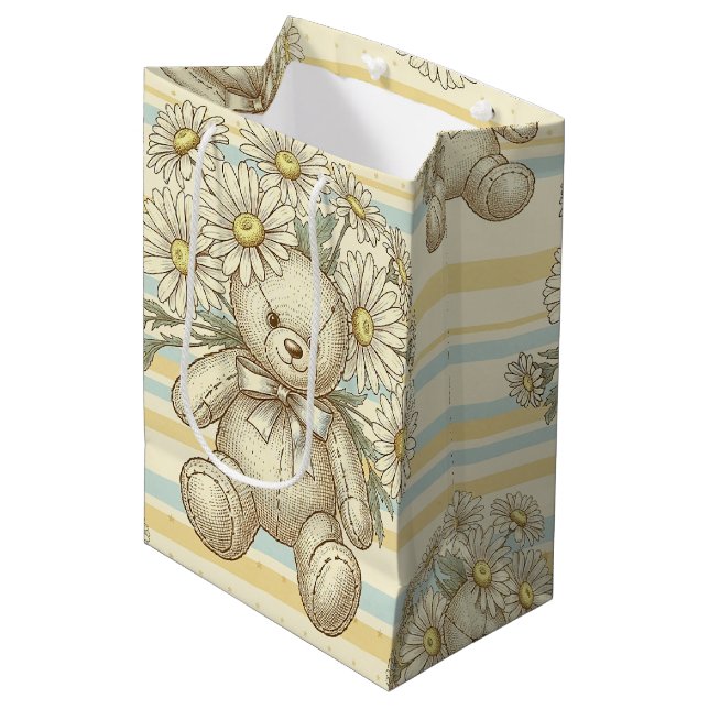 Teddy Bear Daisy Garden Pattern (1) Medium Gift Bag (Front Angled)