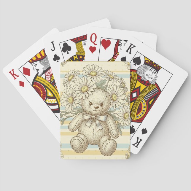 Teddy Bear Daisy Garden Pattern (1) Playing Cards (Back)