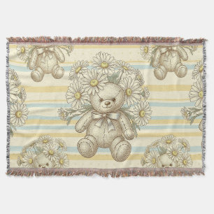 Teddy Bear Daisy Garden Pattern (1) Throw Blanket