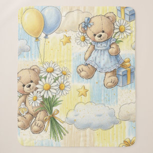 Teddy Bear Daisy Garden Pattern (2) Sherpa Blanket
