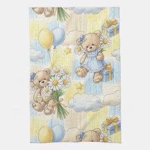 Teddy Bear Daisy Garden Pattern (2) Tea Towel