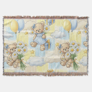 Teddy Bear Daisy Garden Pattern (2) Throw Blanket