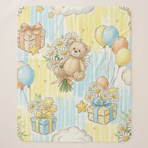 Teddy Bear Daisy Garden Pattern (3) Sherpa Blanket