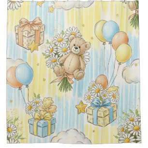 Teddy Bear Daisy Garden Pattern (3) Shower Curtain