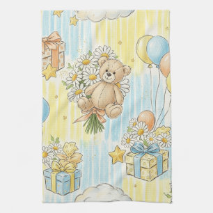 Teddy Bear Daisy Garden Pattern (3) Tea Towel