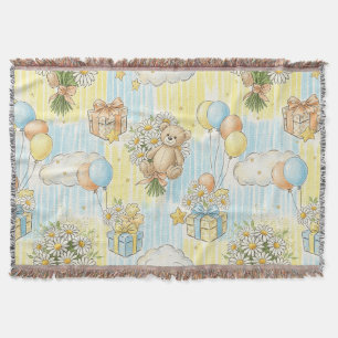Teddy Bear Daisy Garden Pattern (3) Throw Blanket