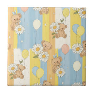 Teddy Bear Daisy Garden Pattern (3) Tile
