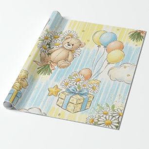 Teddy Bear Daisy Garden Pattern (3) Wrapping Paper