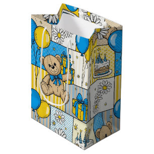 Teddy Bear Daisy Garden Pattern (4) Medium Gift Bag