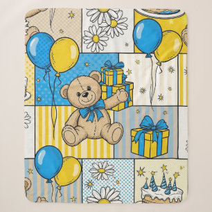 Teddy Bear Daisy Garden Pattern (4) Sherpa Blanket