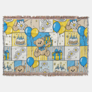 Teddy Bear Daisy Garden Pattern (4) Throw Blanket