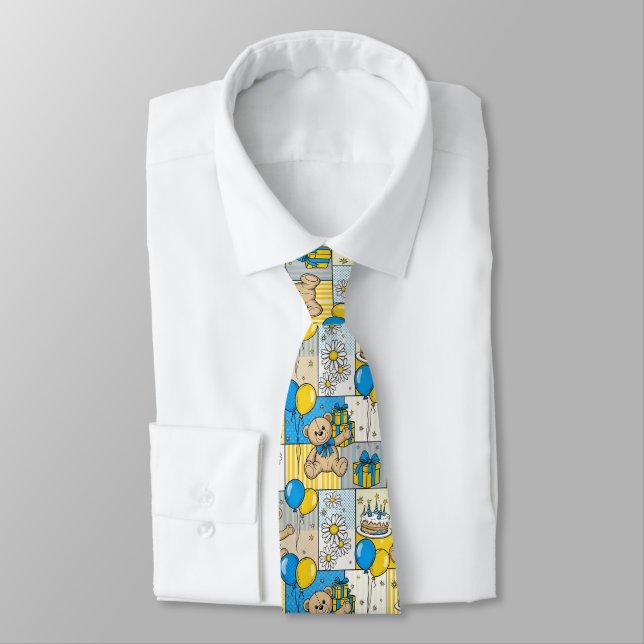 Teddy Bear Daisy Garden Pattern (4) Tie (Tied)