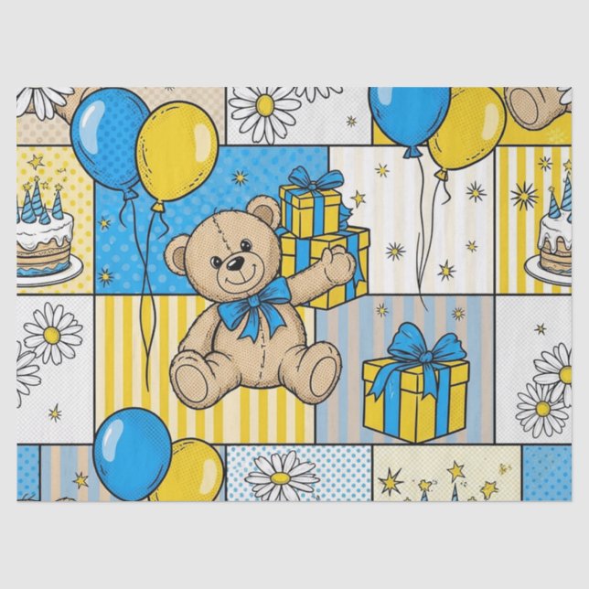Teddy Bear Daisy Garden Pattern (4) Tissue Paper (Front)