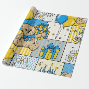 Teddy Bear Daisy Garden Pattern (4) Wrapping Paper