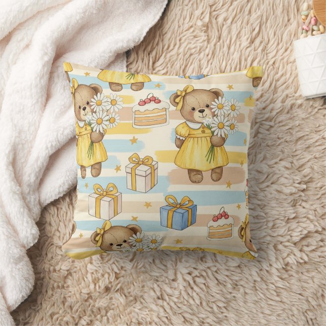 Teddy Bear Daisy Garden Pattern (5) Cushion (Blanket)